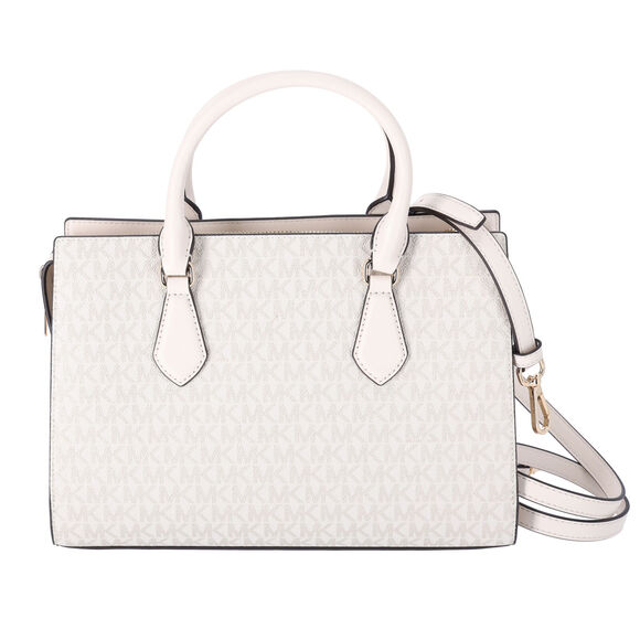 Michael Kors Sheila Medium Satchel Signature Logo Metallic MK Pale Gold + Wallet - Picture 4 of 9